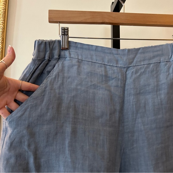 CP Shades Wendy Linen Wide Leg Pants Lagenlook Boho Palazzo Pull On Blue Size M - Picture 2 of 7